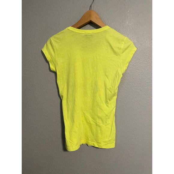 Dots Womens Baby Tee Small Neon Yellow Cross Graphic Glitter Fairy Grunge Y2K - Picture 5 of 8